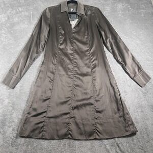 Da-Nang Dress Womens Medium Brown Embroidered Bird Shirtdress Long Sleeve Tunic
